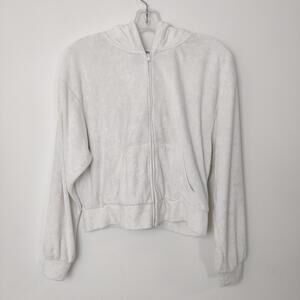 H&M White Terry Cloth Zip Hoodie Size Medium Loungewear Casual Comfy Grunge